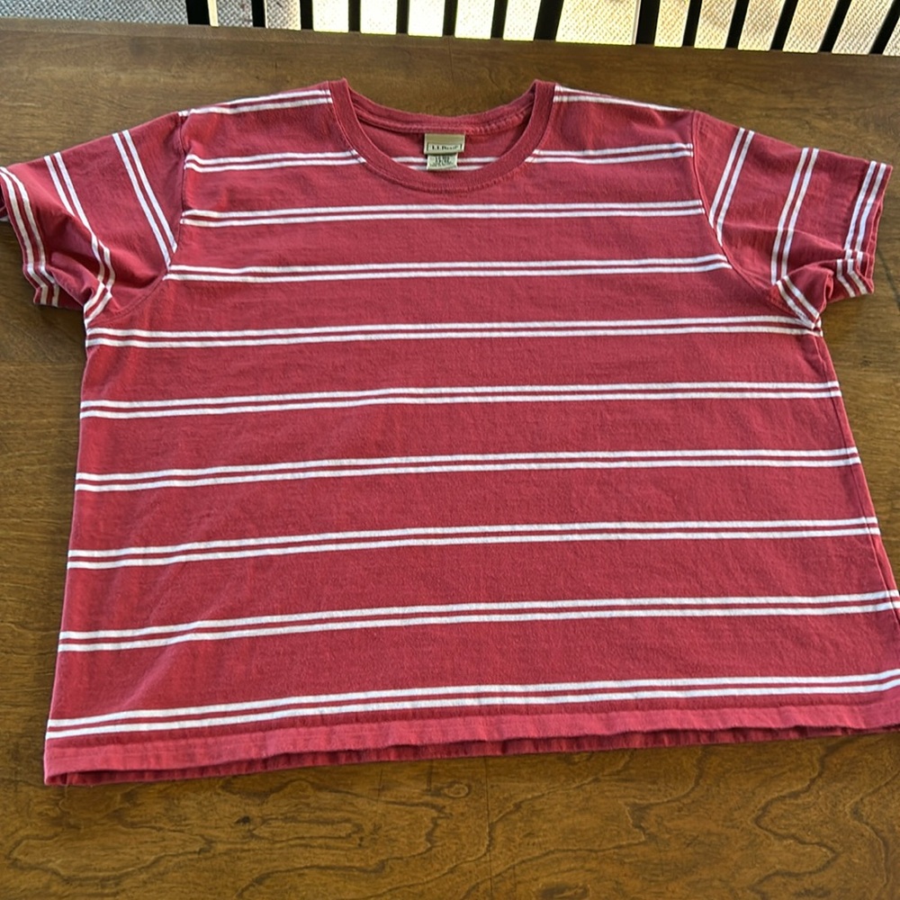 LLBean short sleeved red striped tshirt. Size large